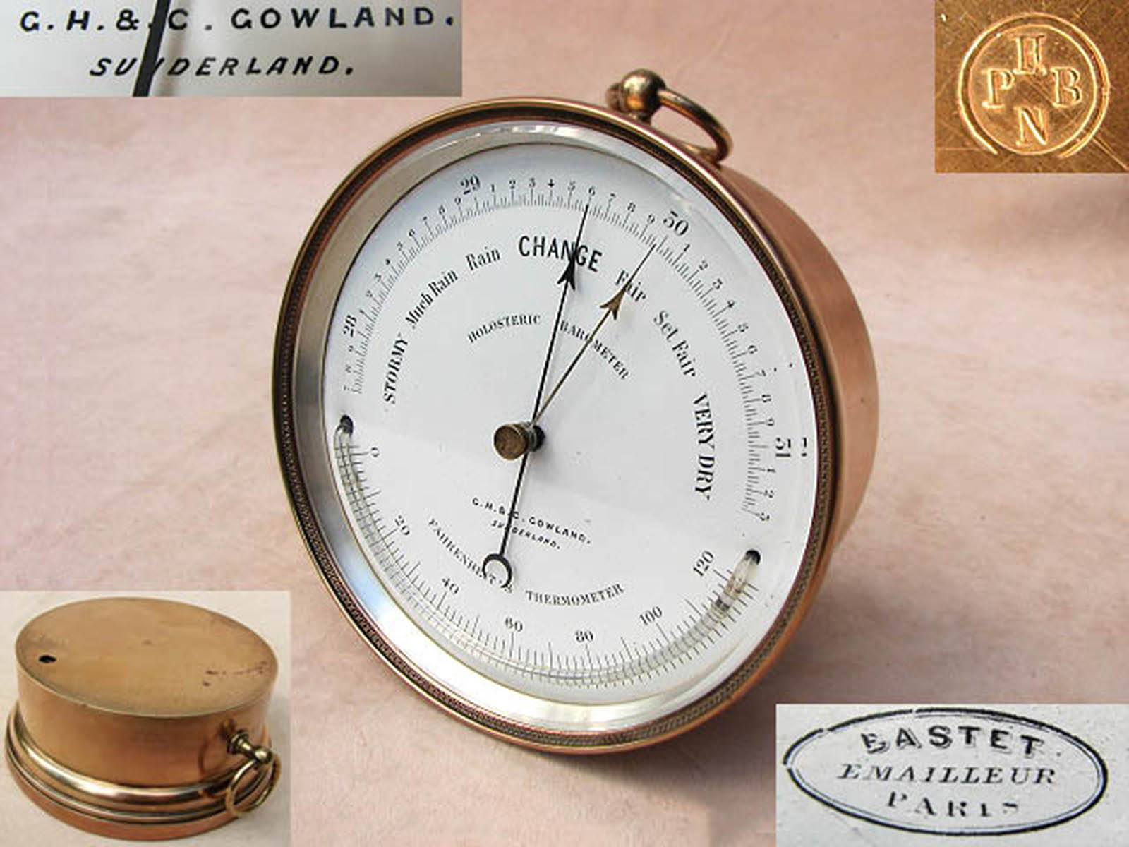 19th C Holosteric Barometer & Thermometer  by PHNB for G.H & C. Gowland, Sunderland